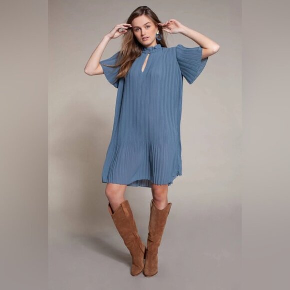NWT SAMSOE SAMSOE LADY Pleated Shift SS DRESS 6621 Blue Mirage Size L